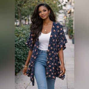 Max Studio Navy Floral Blouse
